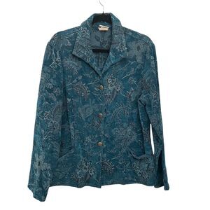 Two Star Dog Teal Floral Rayon Upholstered Button Up Boho Blazer Size L